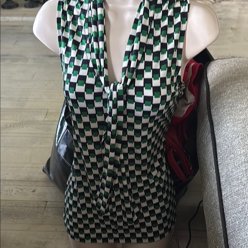 Banana Republic Ruched Green and Black Sleeveless Tank